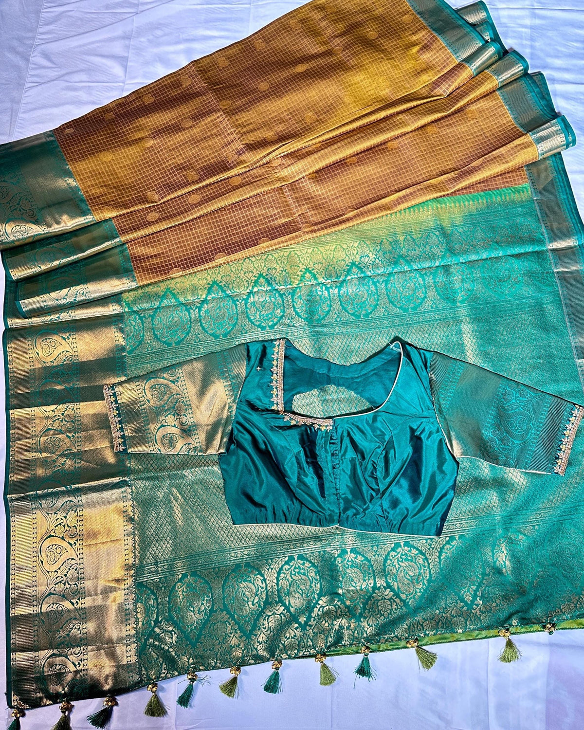 Kanjivaram Semi Silk Saree with Stitched Blouse, Ready to Wear Wedding Party Saree, Traditional Indian Saree, Ships from USA