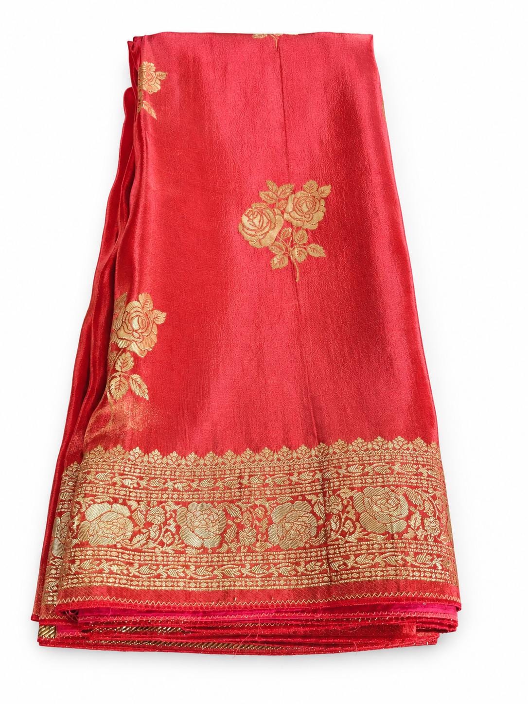Banarasi Tissue Crape Silk Saree for Party Wear – Rich Zari Border & Stitched Blouse in Orange Shade (USA Delivery) Ready to Wear