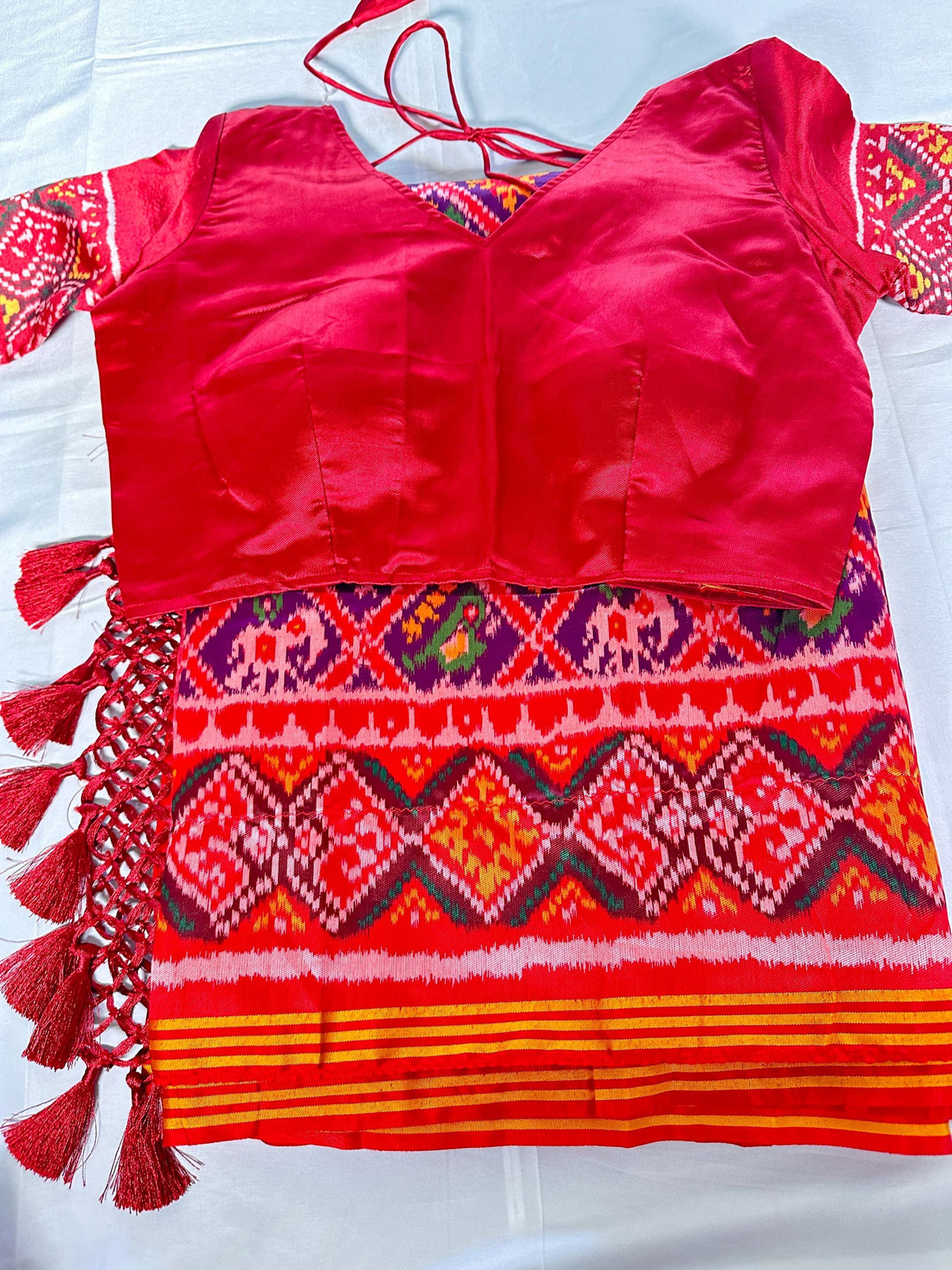 Patan Patola Semi Silk / Art Silk Saree with Stitched Blouse  | Ready to wear