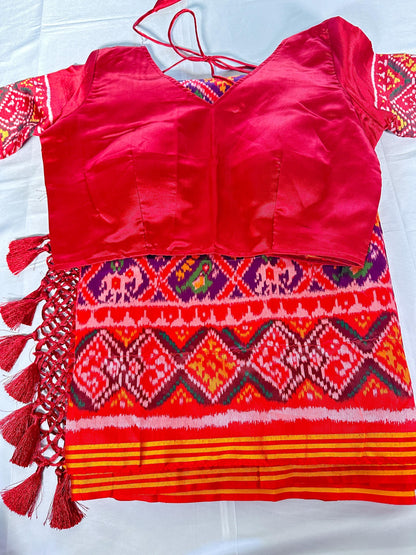 Patan Patola Semi Silk / Art Silk Saree with Stitched Blouse  | Ready to wear