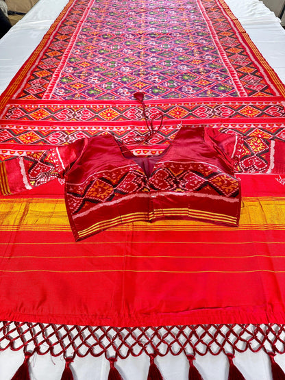 Patan Patola Semi Silk / Art Silk Saree with Stitched Blouse  | Ready to wear