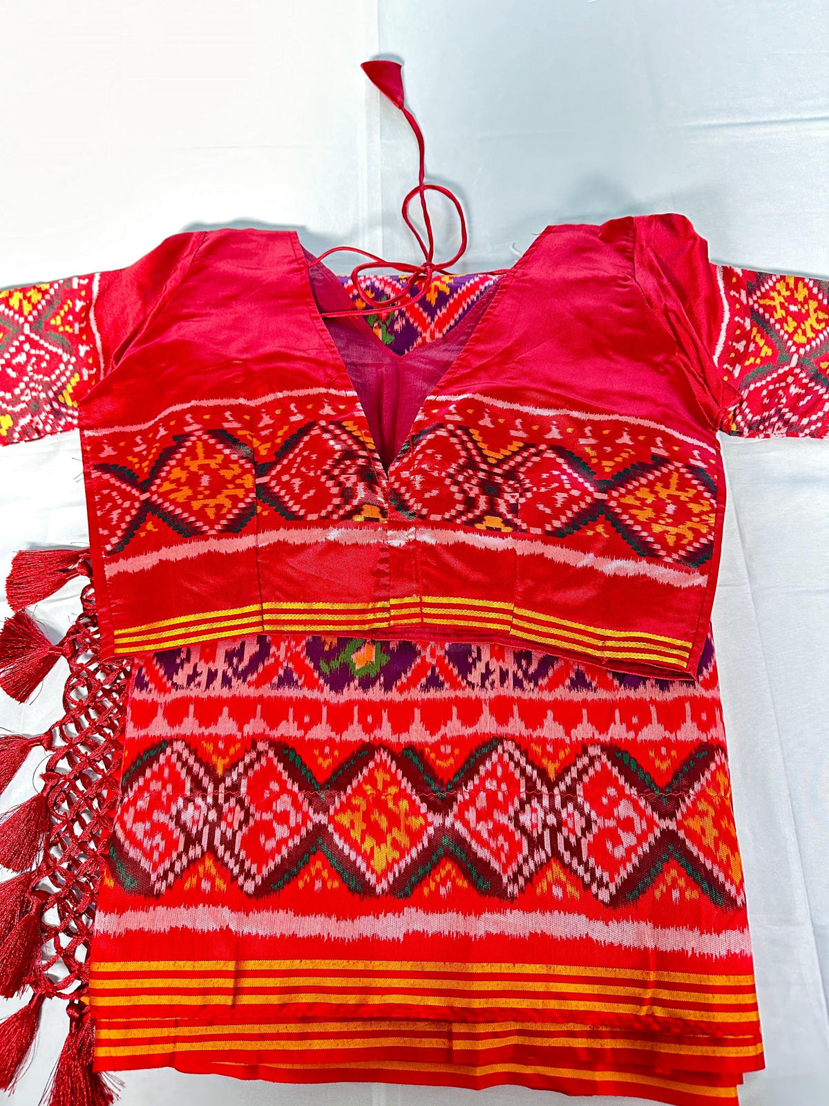 Patan Patola Semi Silk / Art Silk Saree with Stitched Blouse  | Ready to wear
