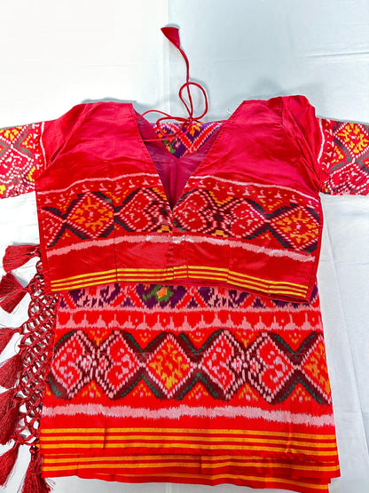 Patan Patola Semi Silk / Art Silk Saree with Stitched Blouse  | Ready to wear