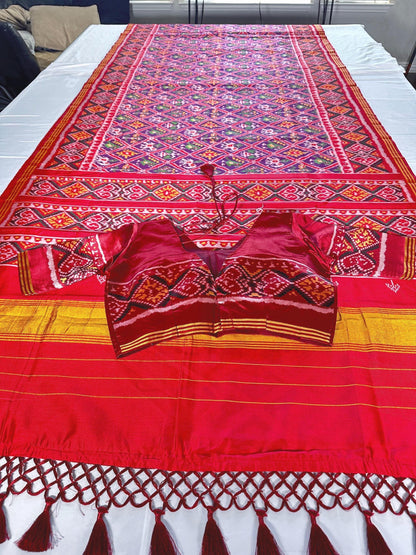 Patan Patola Semi Silk / Art Silk Saree with Stitched Blouse  | Ready to wear