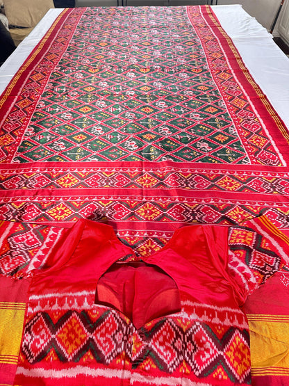 Patan Patola Semi Silk / Art Silk Saree with Stitched Blouse  | Ready to wear