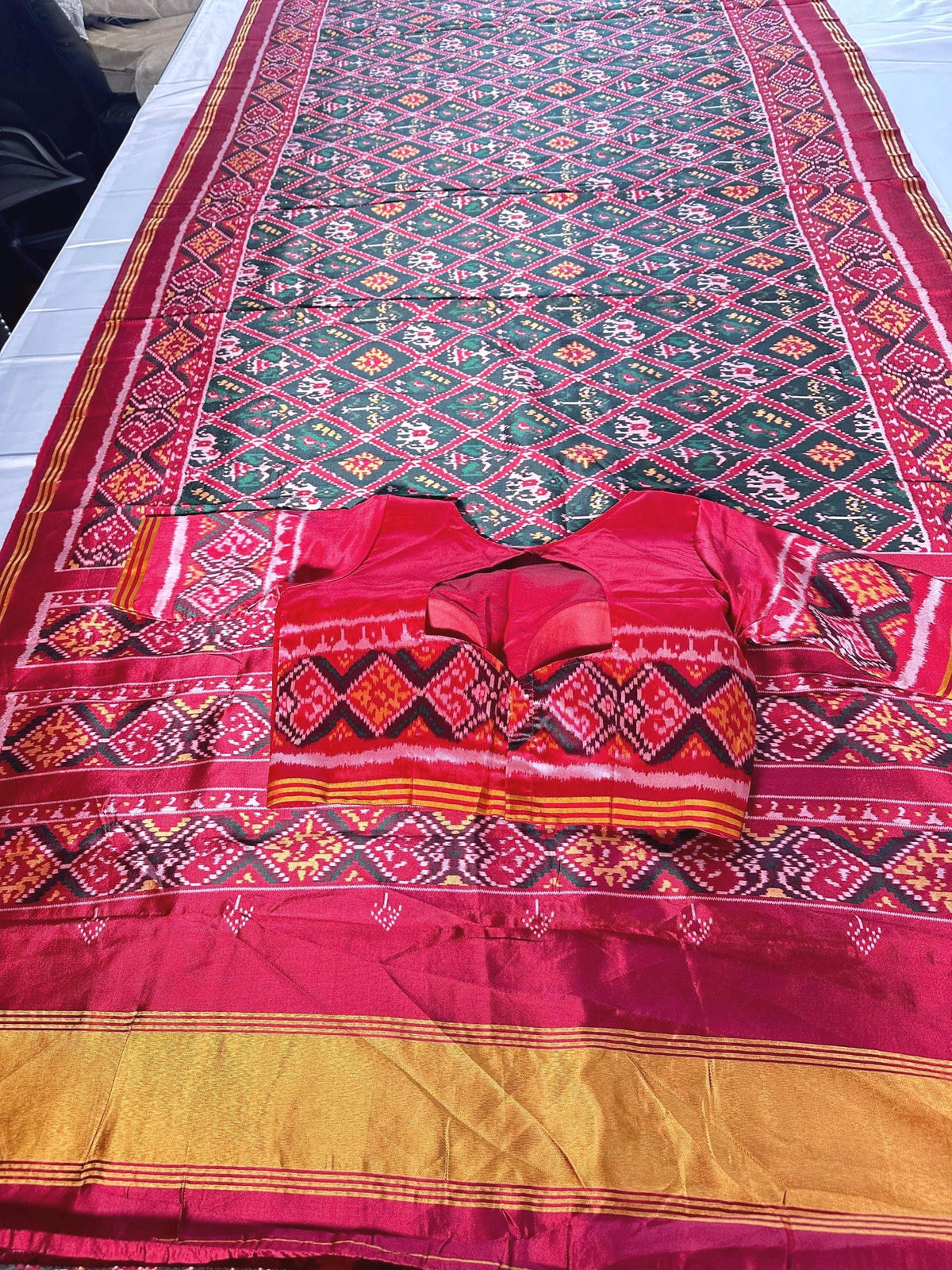 Patan Patola Semi Silk / Art Silk Saree with Stitched Blouse  | Ready to wear