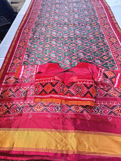 Patan Patola Semi Silk / Art Silk Saree with Stitched Blouse  | Ready to wear