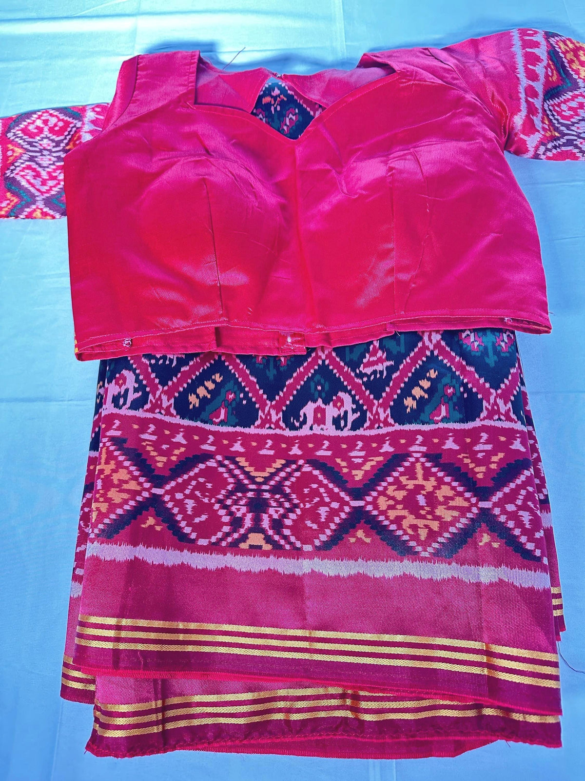 Patan Patola Semi Silk / Art Silk Saree with Stitched Blouse  | Ready to wear