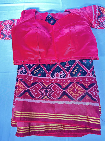 Patan Patola Semi Silk / Art Silk Saree with Stitched Blouse  | Ready to wear