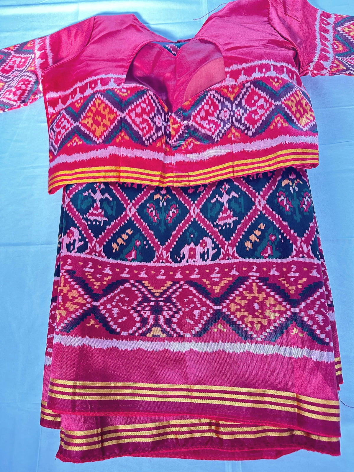 Patan Patola Semi Silk / Art Silk Saree with Stitched Blouse  | Ready to wear