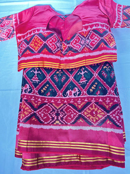 Patan Patola Semi Silk / Art Silk Saree with Stitched Blouse  | Ready to wear