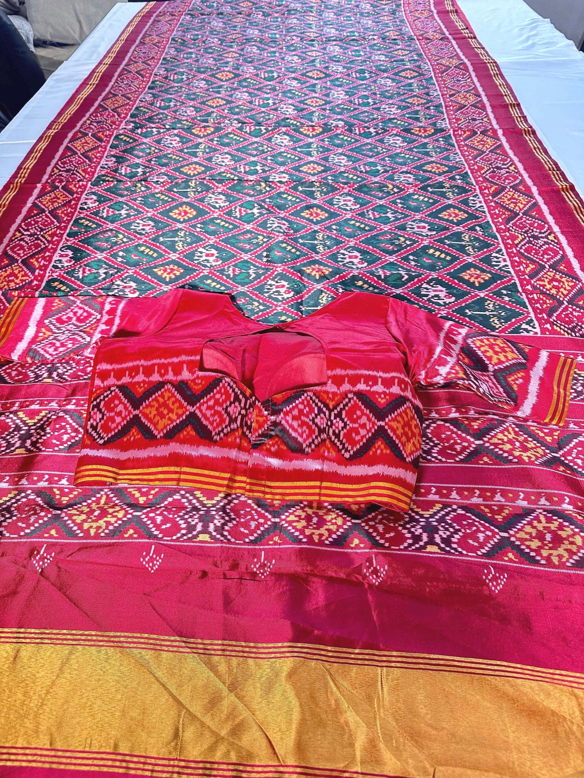 Patan Patola Semi Silk / Art Silk Saree with Stitched Blouse  | Ready to wear