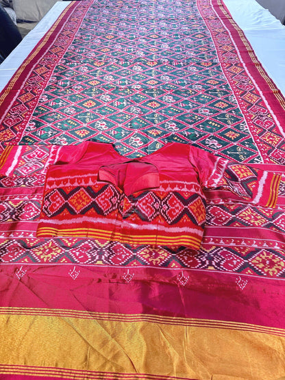 Patan Patola Semi Silk / Art Silk Saree with Stitched Blouse  | Ready to wear
