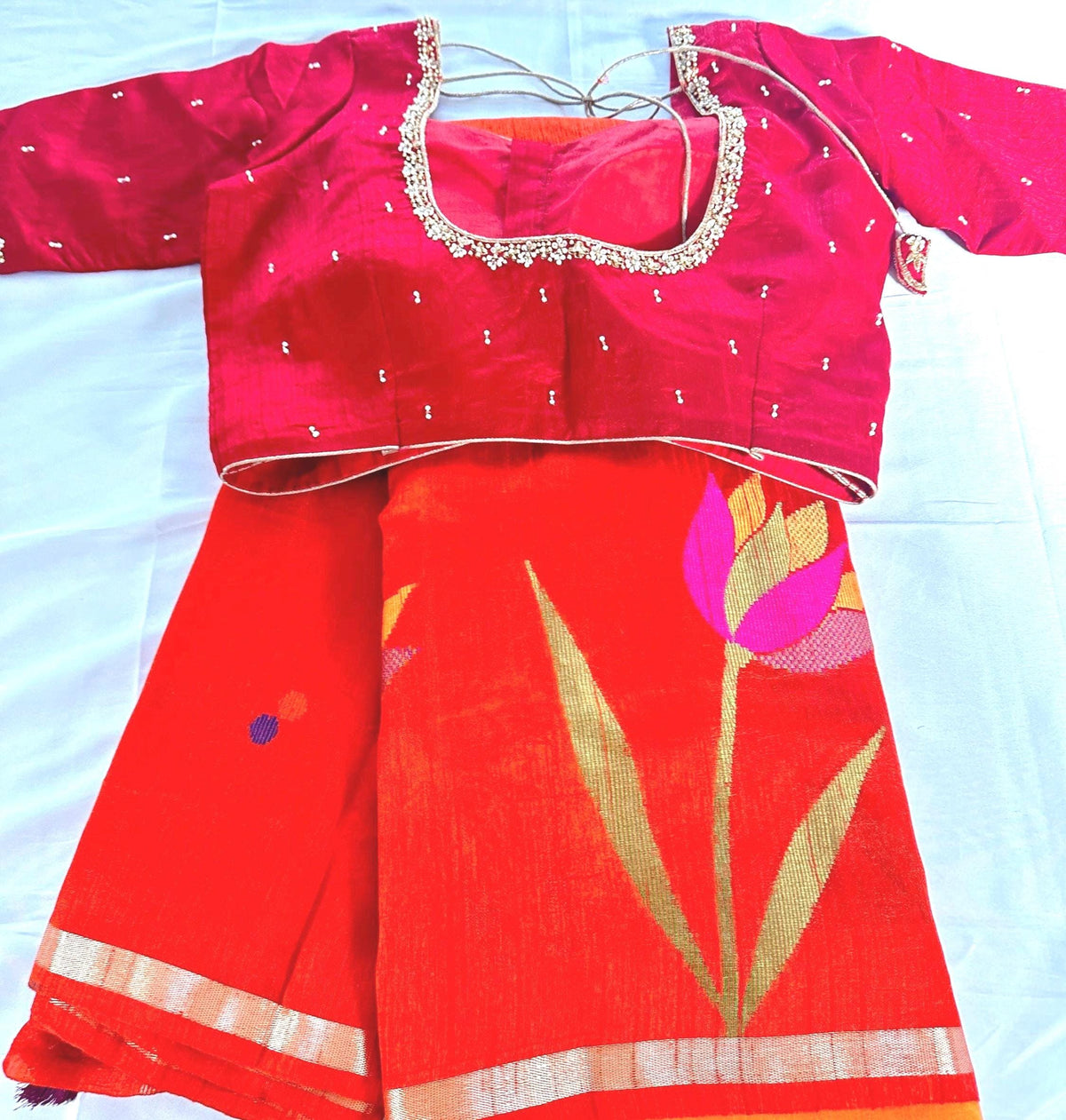 Handloom Jamdani Weaving Matka Jute Silk Saree with blouse | Wedding Party Saree | Ships from USA