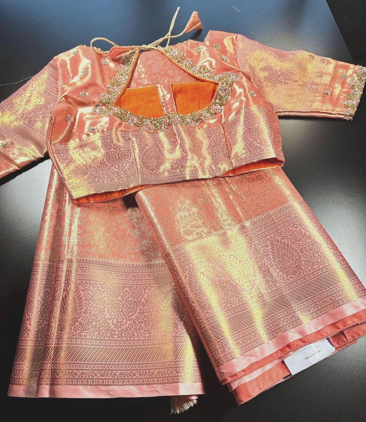 Kanjivaram Tissue Semi Silk Saree with Stitched Heavy Maggam Work Blouse, Wedding Party Wear