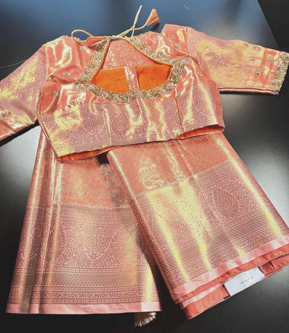 Kanjivaram Tissue Semi Silk Saree with Stitched Heavy Maggam Work Blouse, Wedding Party Wear