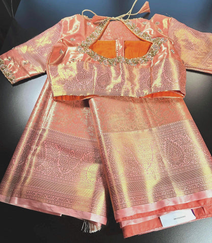 Kanjivaram Tissue Semi Silk Saree with Stitched Heavy Maggam Work Blouse, Wedding Party Wear