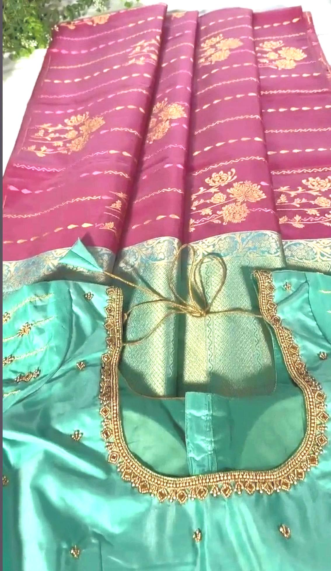 Handloom Kanjivaram Pure Silk Saree with Silk Mark, Stitched Maggam Work Blouse,  Partywear,  Wedding Wear Saree, Shipping from USA