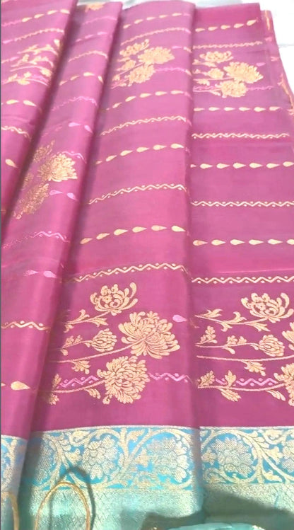 Handloom Kanjivaram Pure Silk Saree with Silk Mark, Stitched Maggam Work Blouse,  Partywear,  Wedding Wear Saree, Shipping from USA