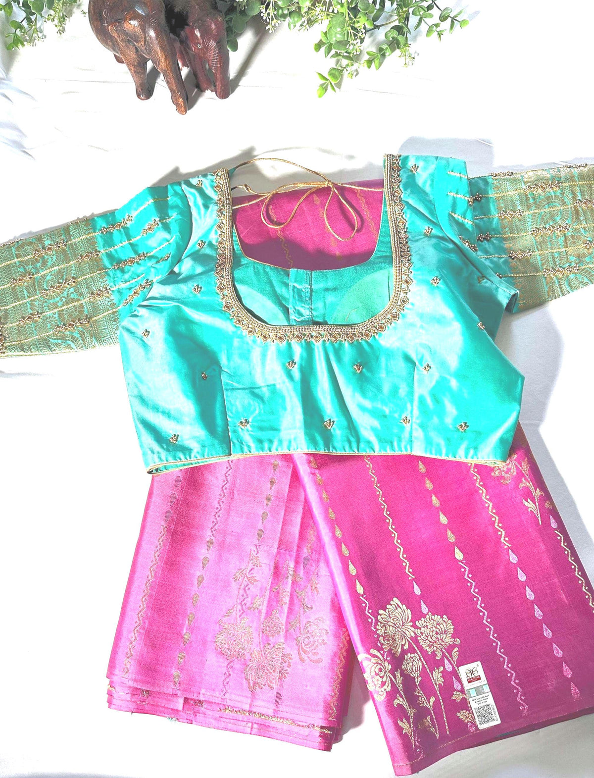 Handloom Kanjivaram Pure Silk Saree with Silk Mark, Stitched Maggam Work Blouse,  Partywear,  Wedding Wear Saree, Shipping from USA