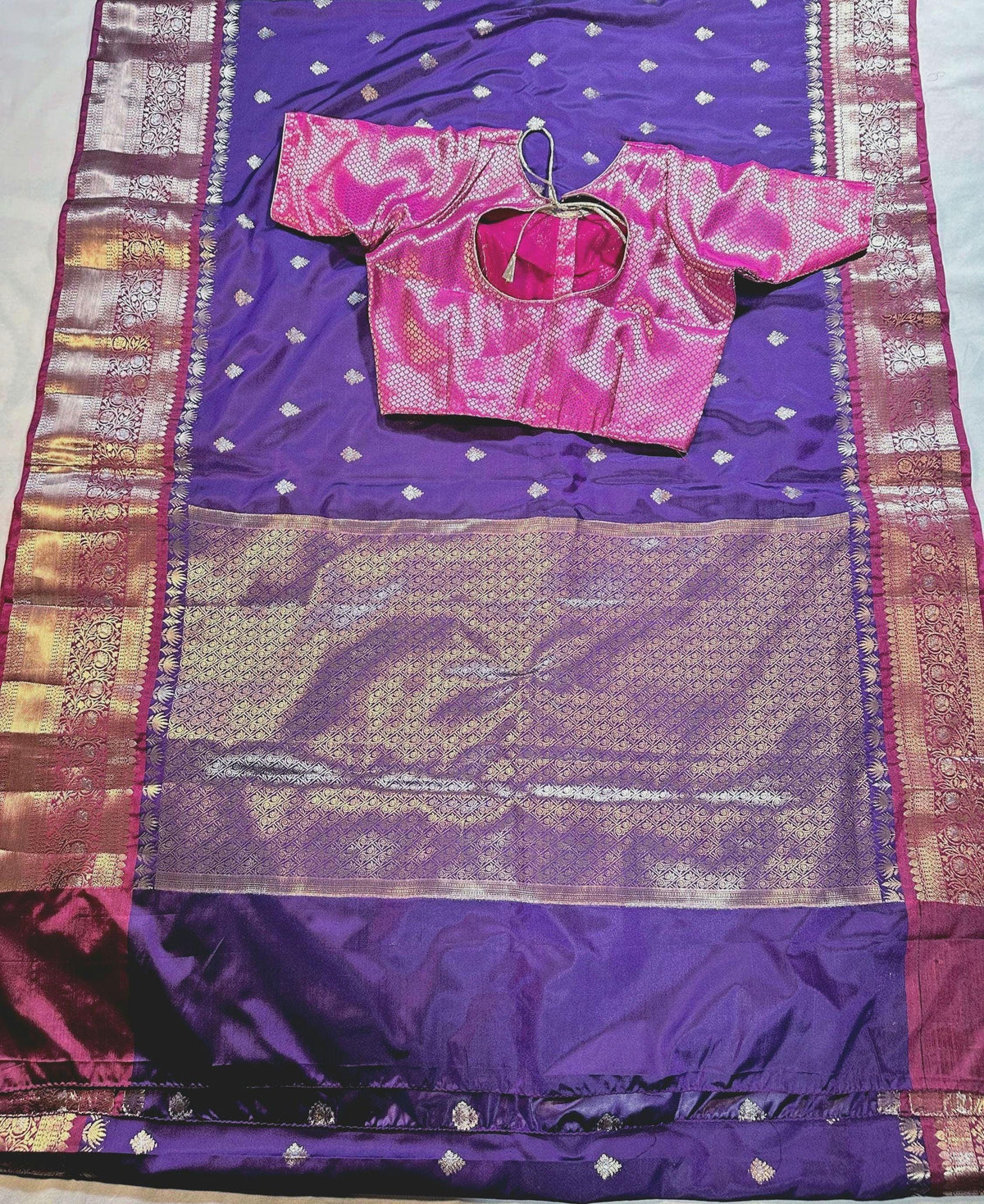 Gadwal Chiniya Pattu  Ready to wear Semi Silk Saree with Stitched Blouse, Elegant Partywear Wedding Saree