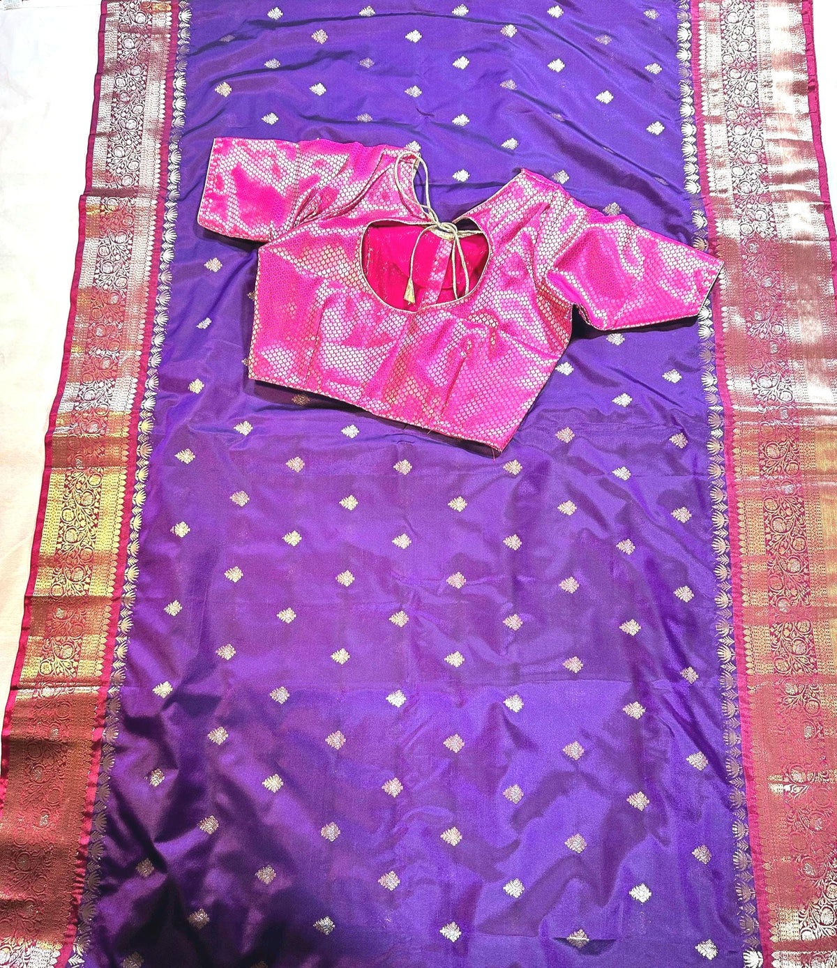 Gadwal Chiniya Pattu  Ready to wear Semi Silk Saree with Stitched Blouse, Elegant Partywear Wedding Saree
