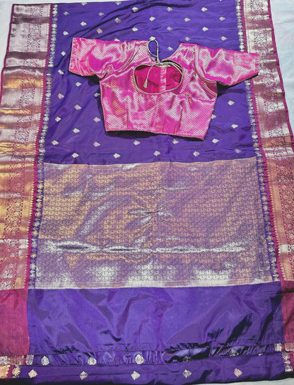 Gadwal Chiniya Pattu  Ready to wear Semi Silk Saree with Stitched Blouse, Elegant Partywear Wedding Saree