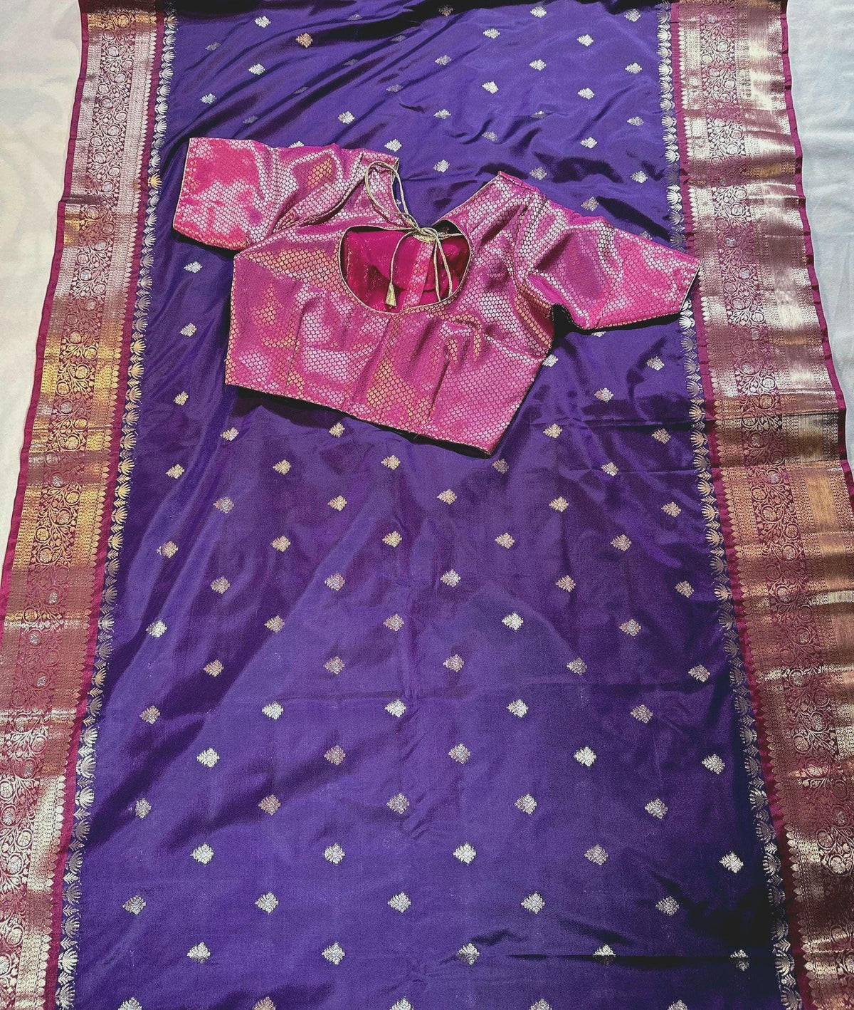 Gadwal Chiniya Pattu  Ready to wear Semi Silk Saree with Stitched Blouse, Elegant Partywear Wedding Saree