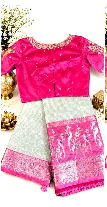 Silky Kota Saree with Maggam Work Stitched Blouse, Indian Wedding Saree | Party Festival Sare Ready to wear