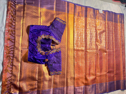 Kanjivaram Tissue Silk Saree with Stitched Maggam Work Blouse | Indian Wedding Saree | Ships From USA