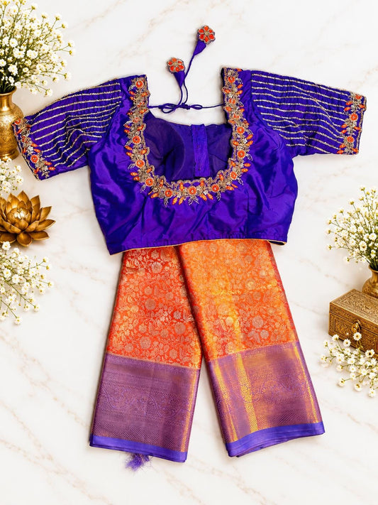 Kanjivaram Tissue Silk Saree with Stitched Maggam Work Blouse | Indian Wedding Saree | Ships From USA