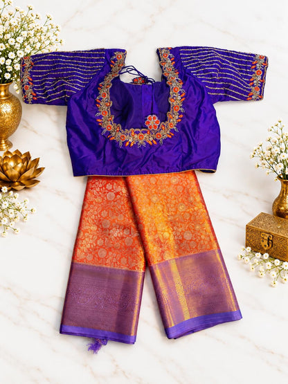 Kanjivaram Tissue Silk Saree with Stitched Maggam Work Blouse | Indian Wedding Saree | Ships From USA