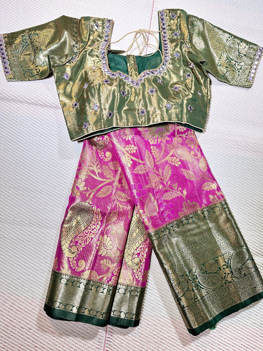 Kanchi Pattu Premium Silk Saree with Stitched Maggam Work. Ready to wear. Shipping from USA