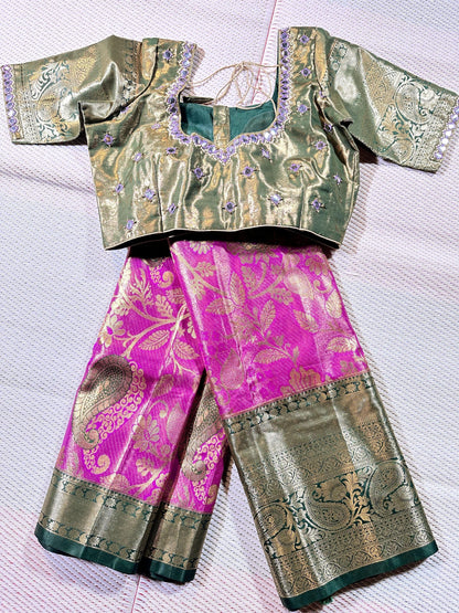 Kanchi Pattu Premium Silk Saree with Stitched Maggam Work. Ready to wear. Shipping from USA