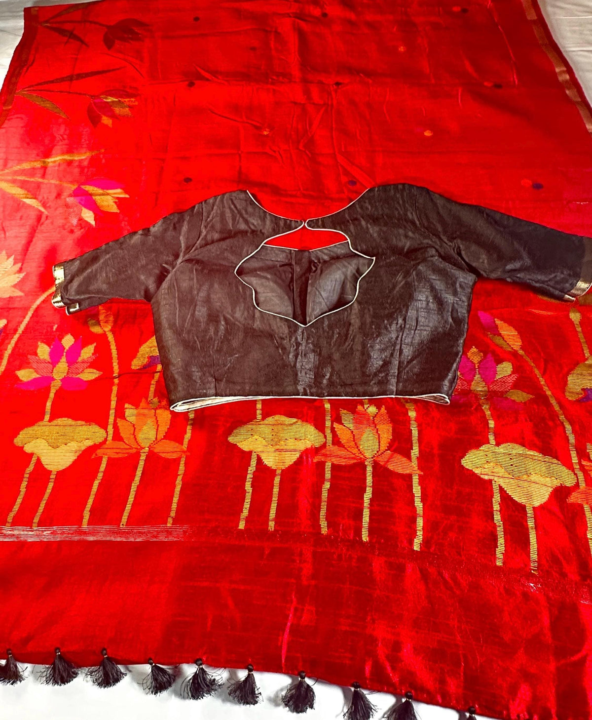 Handloom Jamdani Weaving Matka Jute Silk Saree with blouse | Wedding Party Saree | Ships from USA