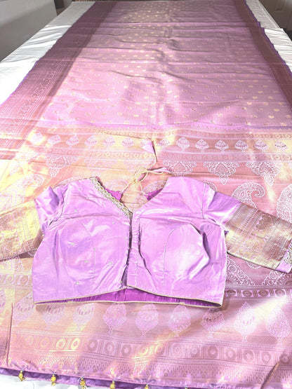 Premium Kanjivaram Silk Saree  | Maggam Work Blouse | Stitched Blouse | Wedding & Party Saree | Ships from USA Ready to wear
