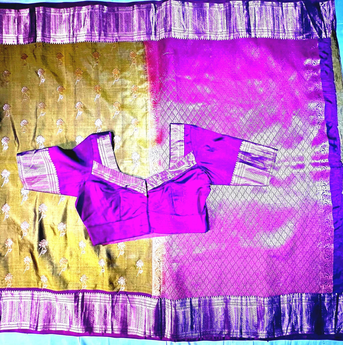 Handloom Kanjivaram Silk Saree with Stitched Blouse | Wedding Saree| Indian Party Wear Saree Ready to wear shipping from USA