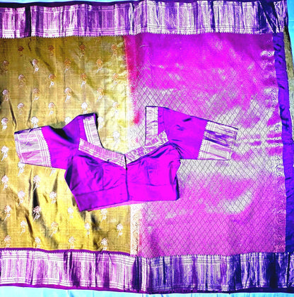 Handloom Kanjivaram Silk Saree with Stitched Blouse | Wedding Saree| Indian Party Wear Saree Ready to wear shipping from USA