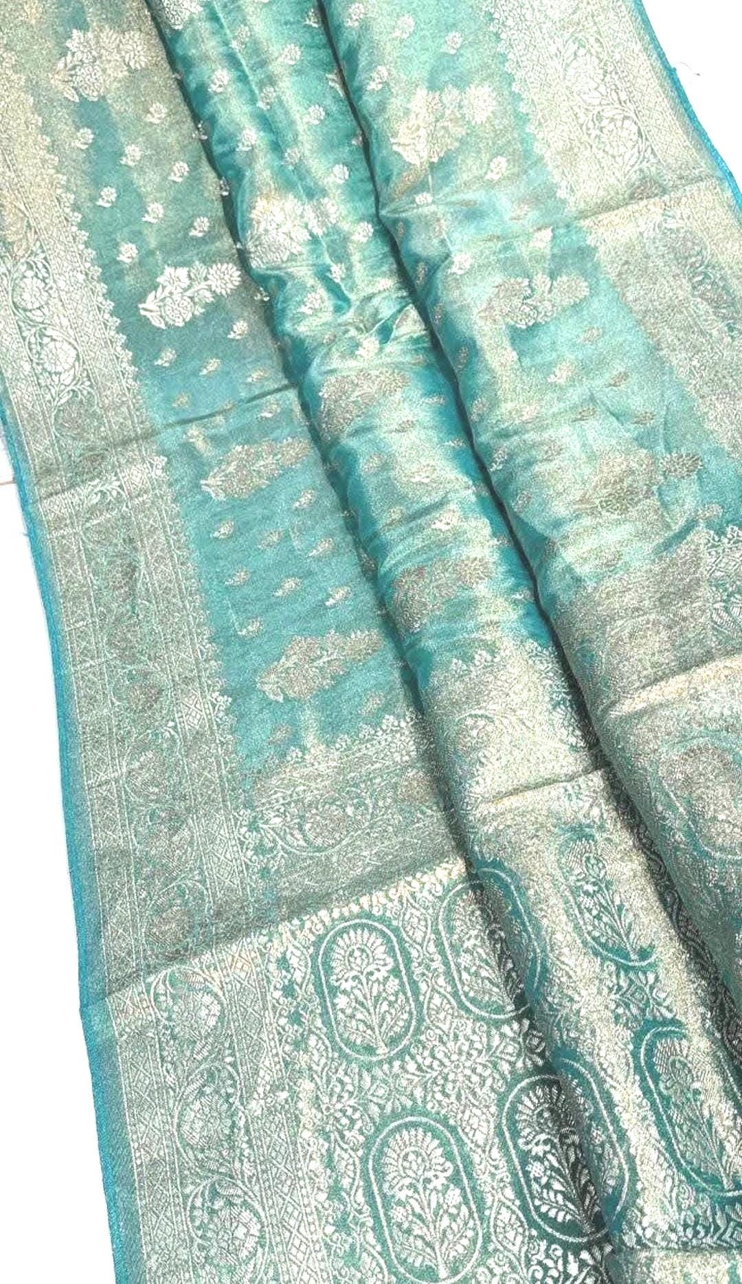 Banarasi Tissue Crape Silk Saree  with Stitched Blouse | Party Wear  Silk Saree with Blouse  | Stitched Blouse | Rich Zari Border