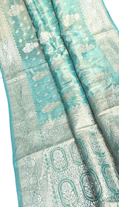 Banarasi Tissue Crape Silk Saree  with Stitched Blouse | Party Wear  Silk Saree with Blouse  | Stitched Blouse | Rich Zari Border