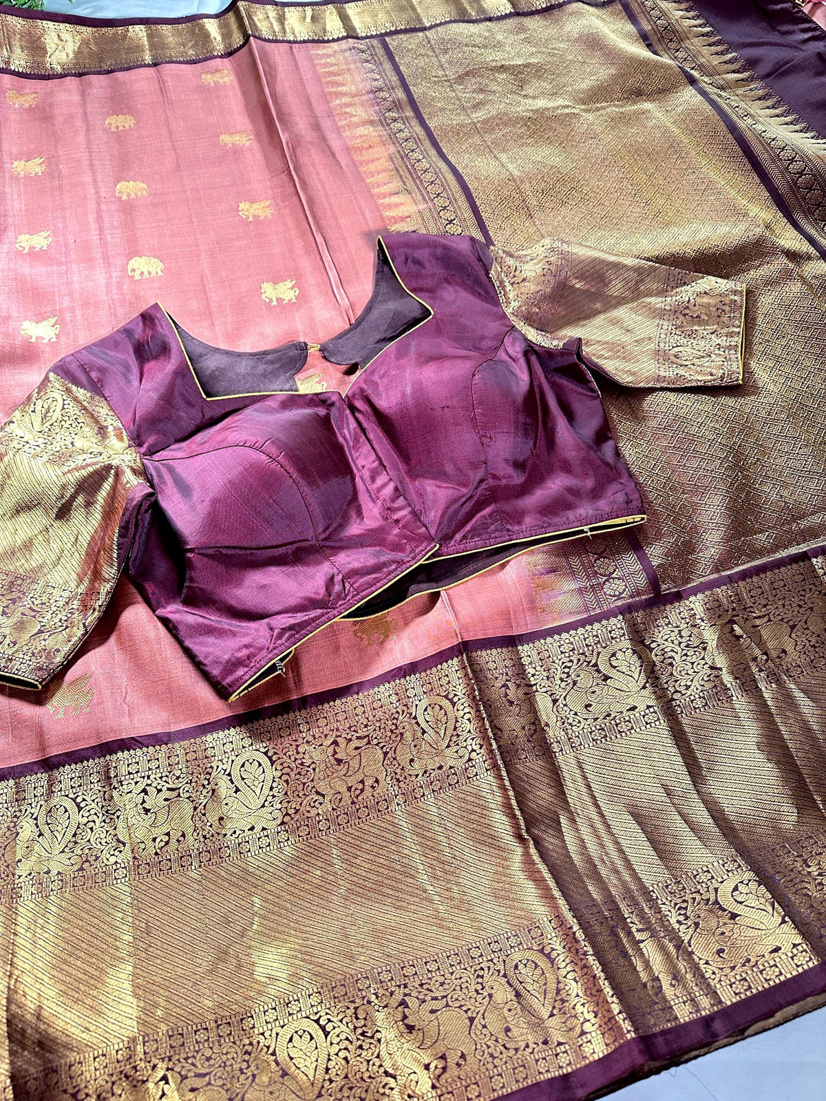 Handloom Kanjivaram Silk Saree with Stitched Blouse, Shipping from USA, Partywear Saree Ready to wear
