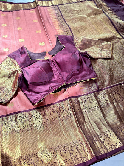Handloom Kanjivaram Silk Saree with Stitched Blouse, Shipping from USA, Partywear Saree Ready to wear