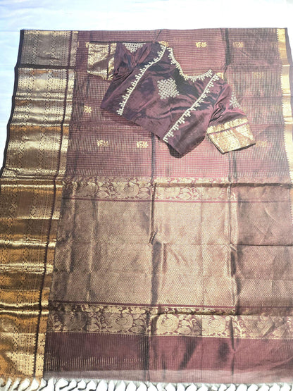 Handloom Pure Mangalagiri Silk Saree USA | Party Wear Saree  | Stitched Blouse