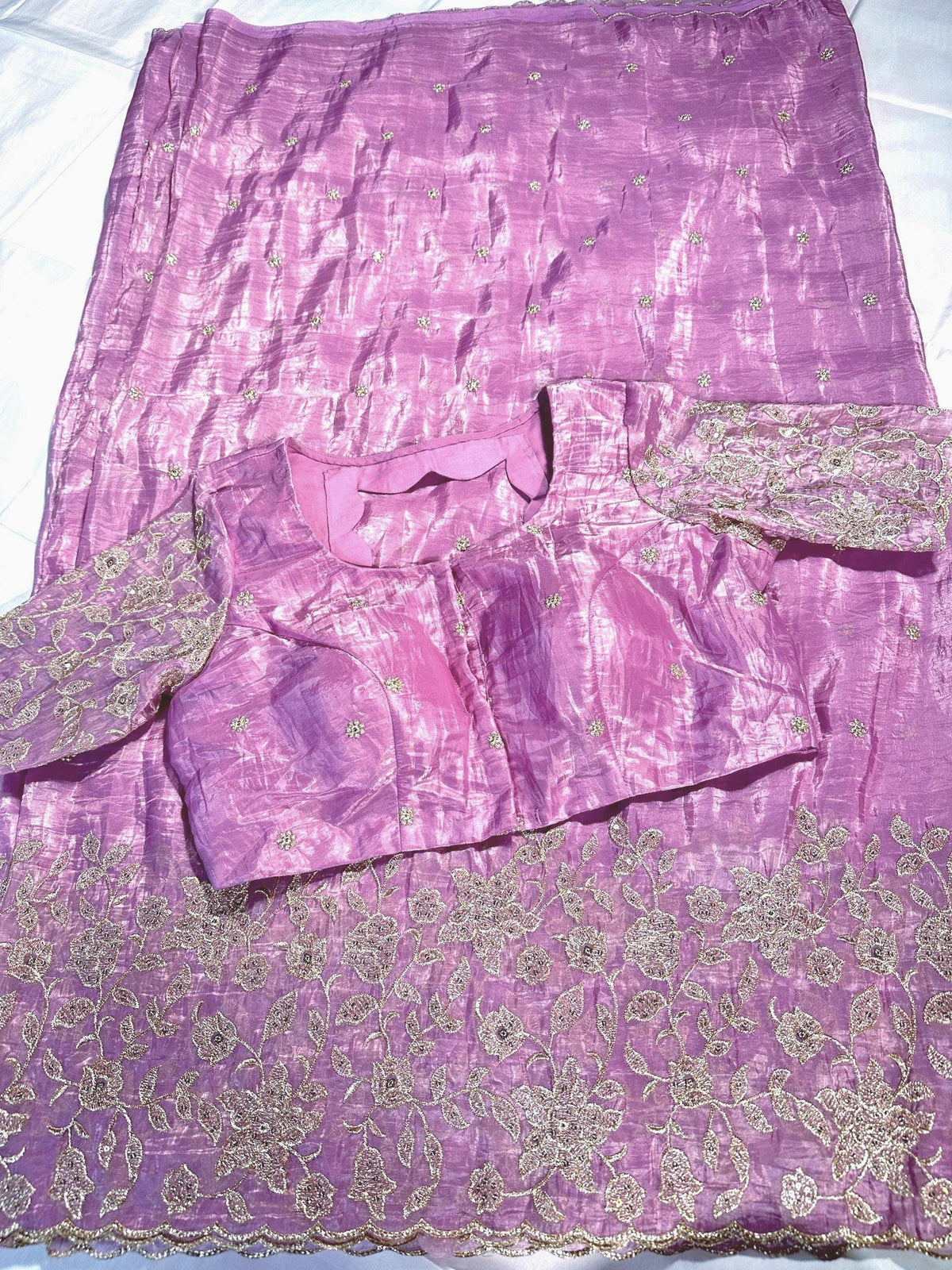 Crushed Organza Pure Silk Embroidered Saree | Stitched Blouse | Embroidered | Party wear Saree