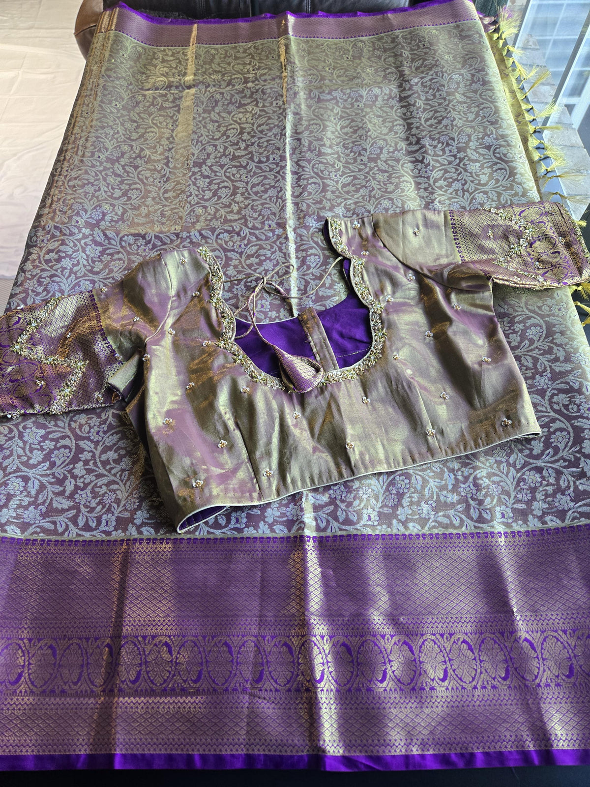 Premium Kanjivaram Semi  Silk Saree | Maggam Work Blouse Ready to wear