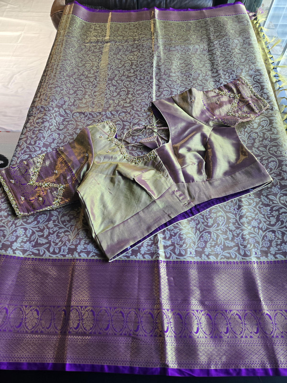 Premium Kanjivaram Semi  Silk Saree | Maggam Work Blouse Ready to wear