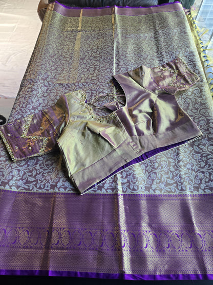 Premium Kanjivaram Semi  Silk Saree | Maggam Work Blouse Ready to wear
