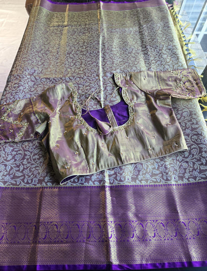 Premium Kanjivaram Semi  Silk Saree | Maggam Work Blouse Ready to wear
