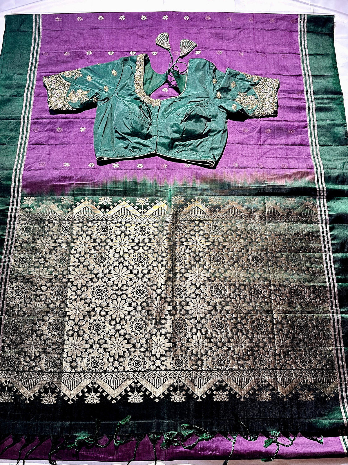 Handloom Kanjivaram Soft Silk Saree with stitched Maggam blouse | Wedding Saree | Ready to wear Saree Blouse | Indian Saree USA