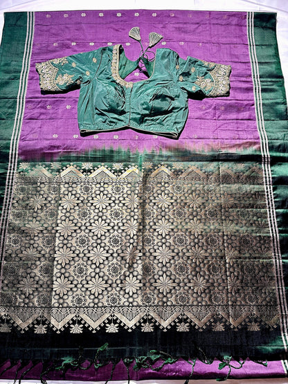 Handloom Kanjivaram Soft Silk Saree with stitched Maggam blouse | Wedding Saree | Ready to wear Saree Blouse | Indian Saree USA